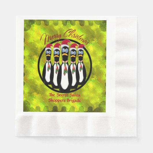 5おもしろい羽のサンタペンギンパーソナライズされた 縁ありランチョンナプキン (正面)