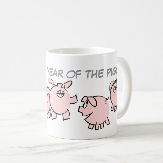 5おもしろい CartoonイラストレーションPig カスタム Year W Mug コーヒーマグカップ (正面右)