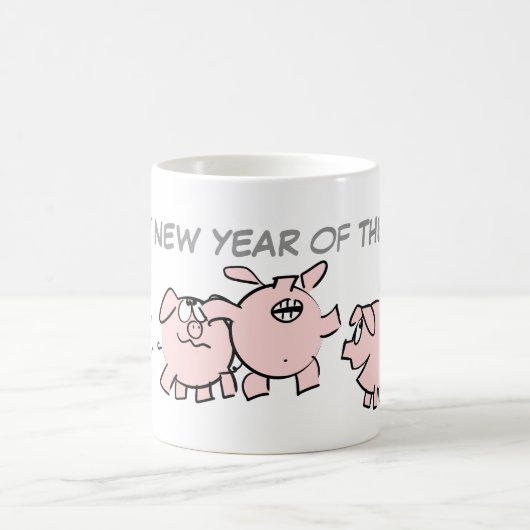 5おもしろい CartoonイラストレーションPig カスタム Year W Mug コーヒーマグカップ (中央)