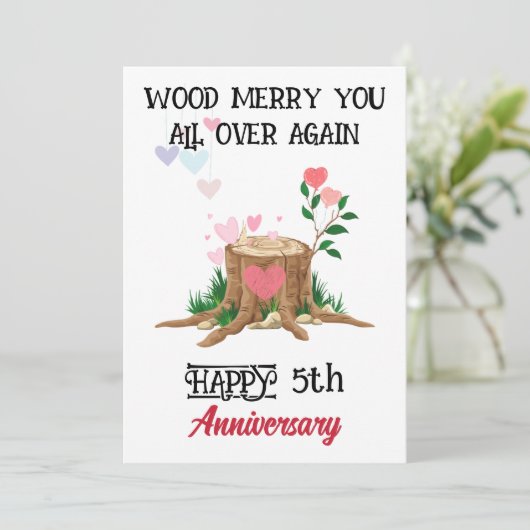 5おもしろいthの妻からの木の記念日カー結婚ド 招待状 (スタンド正面)