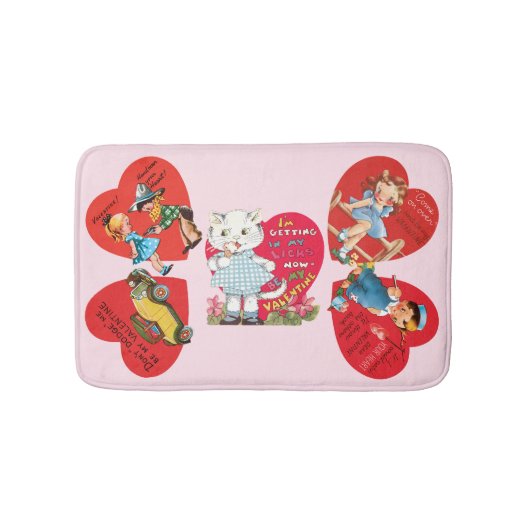 5かわいいヴィンテージバレンタインデーレトロラブハート バスマット (正面)