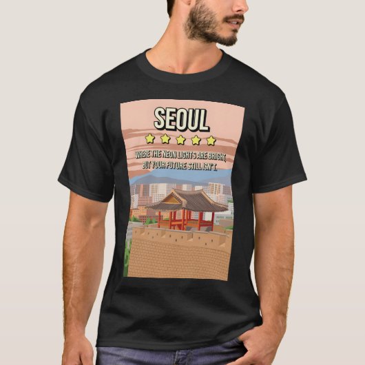 5つおもしろい星ソウル韓国ダークユーモア旅行P Tシャツ (正面)
