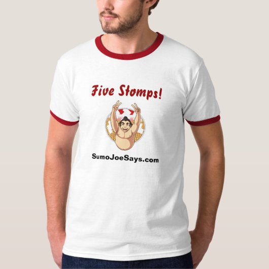 "5つずかずかと歩きます!"は SumoJoeSays.comからの信号器T Tシャツ (正面)