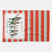 5つのおもしろい小妖精や小人の家族の赤い緑のクリスマス キッチンタオル (横)