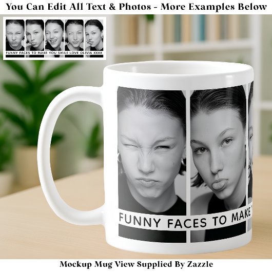 5つのおもしろい顔のカスタム写真と長いメッセージ コーヒーマグカップ