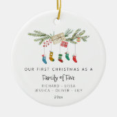 5つのカスタムホリーストッキングのクリスマスの家族 セラミックオーナメント (正面)