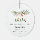 5つのカスタムホリーストッキングのクリスマスの家族 セラミックオーナメント (左)