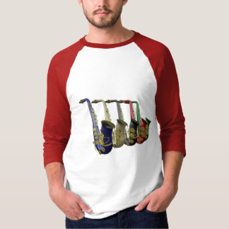 5つのカラフルなサクソフォーンのRaglanのTシャツ Tシャツ