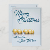 5つのゴールデンクリスマスボール – 書ブルー シーズンポストカード (正面/裏面)