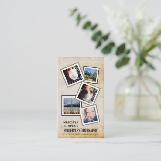 5つのサンプル写真とのModernPhotographer 名刺 (スタンド正面)