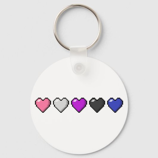 5つのジェンダー流体プライドフラグのピクセルハートの行 キーホルダー (正面)