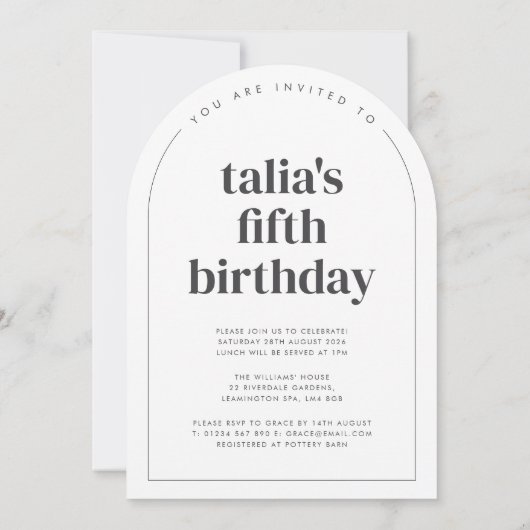 5つのハートアーチ写真5誕生日 招待状 (裏面)