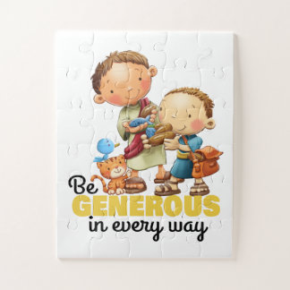 5つのパンと2つの魚の子供パズルを持つ少年 ジグソーパズル