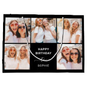 5つのフォトグリッド |ブラックハッピーバースデー ラージペーパーバッグ (裏面)