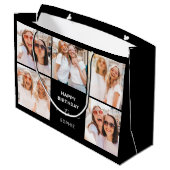 5つのフォトグリッド |ブラックハッピーバースデー ラージペーパーバッグ (裏面アングル)