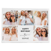 5つのフォトグリッド |白黒ハッピーバースデー ラージペーパーバッグ (裏面)