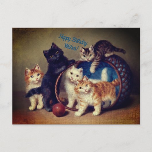 5つのヴィンテージ猫の誕生日の願い|はがき シーズンポストカード (正面)