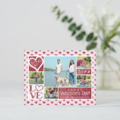 5つの写真のコラージュのワインの水彩画のハートのバレンタイン シーズンポストカード (スタンド正面)