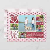 5つの写真のコラージュのワインの水彩画のハートのバレンタイン シーズンポストカード (正面/裏面)