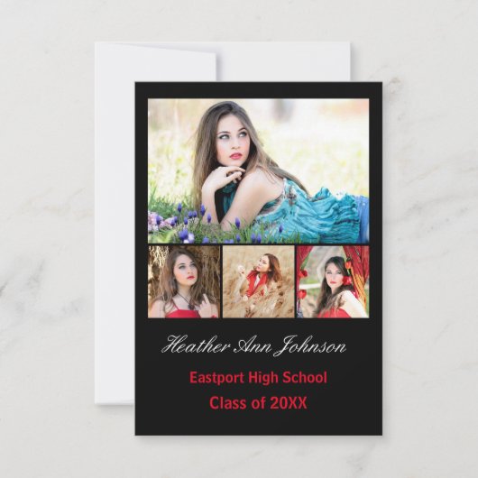5つの写真のコラージュの垂直- 3x5卒業生の発表 招待状 (正面)