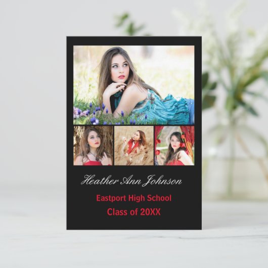 5つの写真のコラージュの垂直- 3x5卒業生の発表 招待状 (スタンド正面)