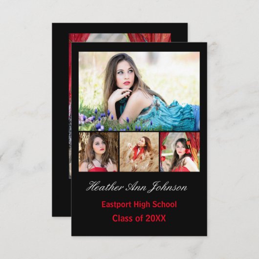 5つの写真のコラージュの垂直- 3x5卒業生の発表 招待状 (正面/裏面)
