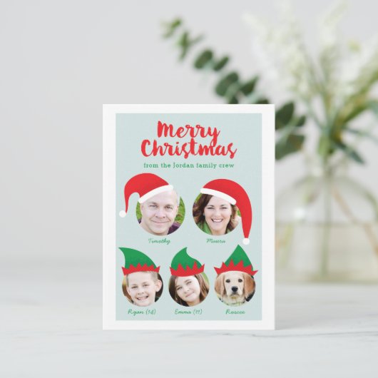 5つの写真の休日の青いクリスマスのクルー家族 シーズンポストカード (スタンド正面)
