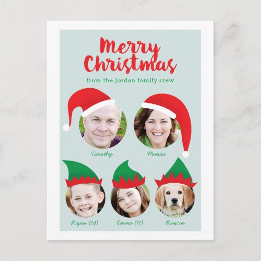 5つの写真の休日の青いクリスマスのクルー家族 シーズンポストカード