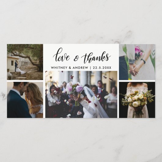 5つの写真愛及び感謝の原稿の結婚 サンキューカード (正面)