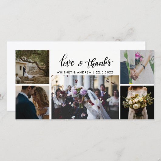 5つの写真愛及び感謝の原稿の結婚 サンキューカード (正面/裏面)