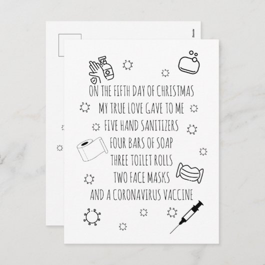 5つの日のコービッドクリスマスおもしろい シーズンポストカード (正面/裏面)