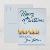 5つの金のクリスマスボール - 青い文字 シーズンポストカード (正面/裏面)