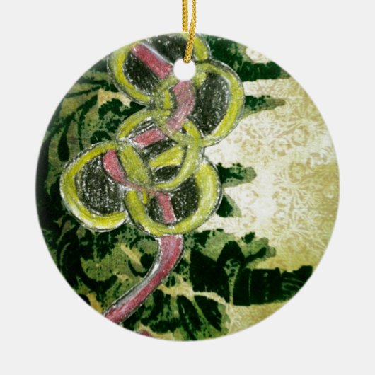 5つの金リング セラミックオーナメント (正面)