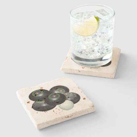 5つの黒い芝生のボウルとジャック ストーンコースター (横)