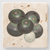 5つの黒い芝生のボウルとジャック ストーンコースター (正面)