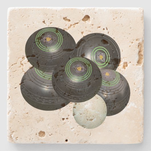 5つの黒い芝生のボウルとジャック ストーンコースター (正面)