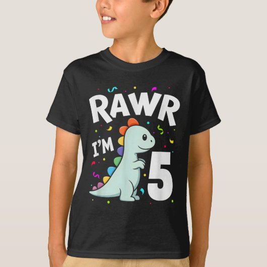 5つのRawr Im 5歳Tレックス恐竜5番目の誕生日 Tシャツ (正面)