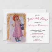 5つを回している小さな女の子すべての服を着せられたパーティの招待状 招待状 (正面)