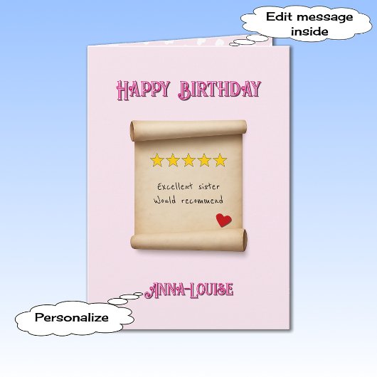 5つ星のレビューをくれたお姉さん/妹さんへ誕生日おめでとう カード