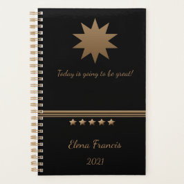 5つ星ブラシ付き金ゴールドブラックプロフェッショナル プランナー手帳