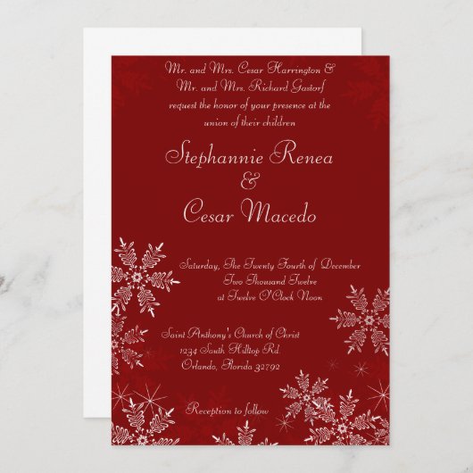 5つx 7つの結婚式招待状のクリスマスの赤の雪片 招待状 (正面/裏面)