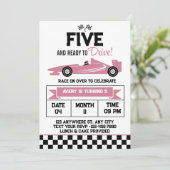 5と女の子を運転する準備ができて5歳の誕生日パーティー 招待状 (スタンド正面)