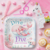 5に飛び込め!ガールピンクマーメイド5誕生日 ペーパープレート (パーティー)