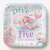 5に飛び込め!ガールピンクマーメイド5誕生日 ペーパープレート (正面)