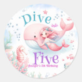 5に飛び込め！ガールピンクマーメイド5誕生日 ラウンドシール (正面)
