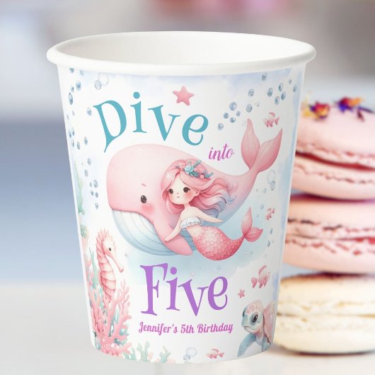 5に飛び込め！ガールピンクマーメイド5誕生日 紙コップ