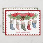 5のファミリ |クリスマスストッキングフラットホリデーカード シーズンカード (正面/裏面)