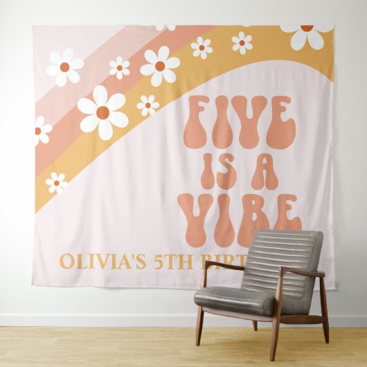 5はビバ グルービー ダイジー 5歳の誕生日バナー タペストリー (インサイチュ(横))