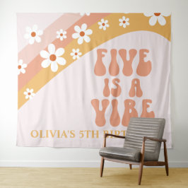 5はビバ グルーヴィー ダイジー 5歳の誕生日バナー タペストリー