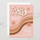5はヴィベレトロデイジーピンクガール誕生日 招待状 (正面/裏面)